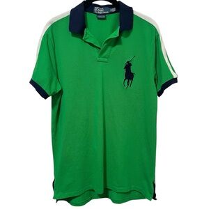 Polo by Ralph Lauren Big Pony Mesh Green Polo Shirt M Custom Fit